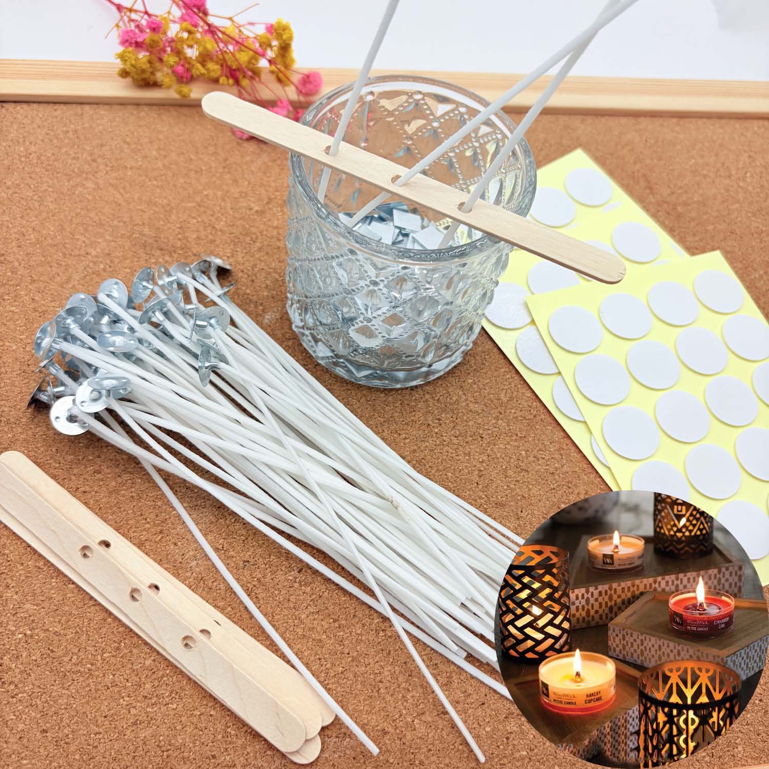 Candle Making Wicks - ชุดทำเทียน DIY 1 ชุด พร้อมไส้เทียนฝ้ายไร้ควัน พร้อมแผ่นโลหะรองรับไส้เทียน