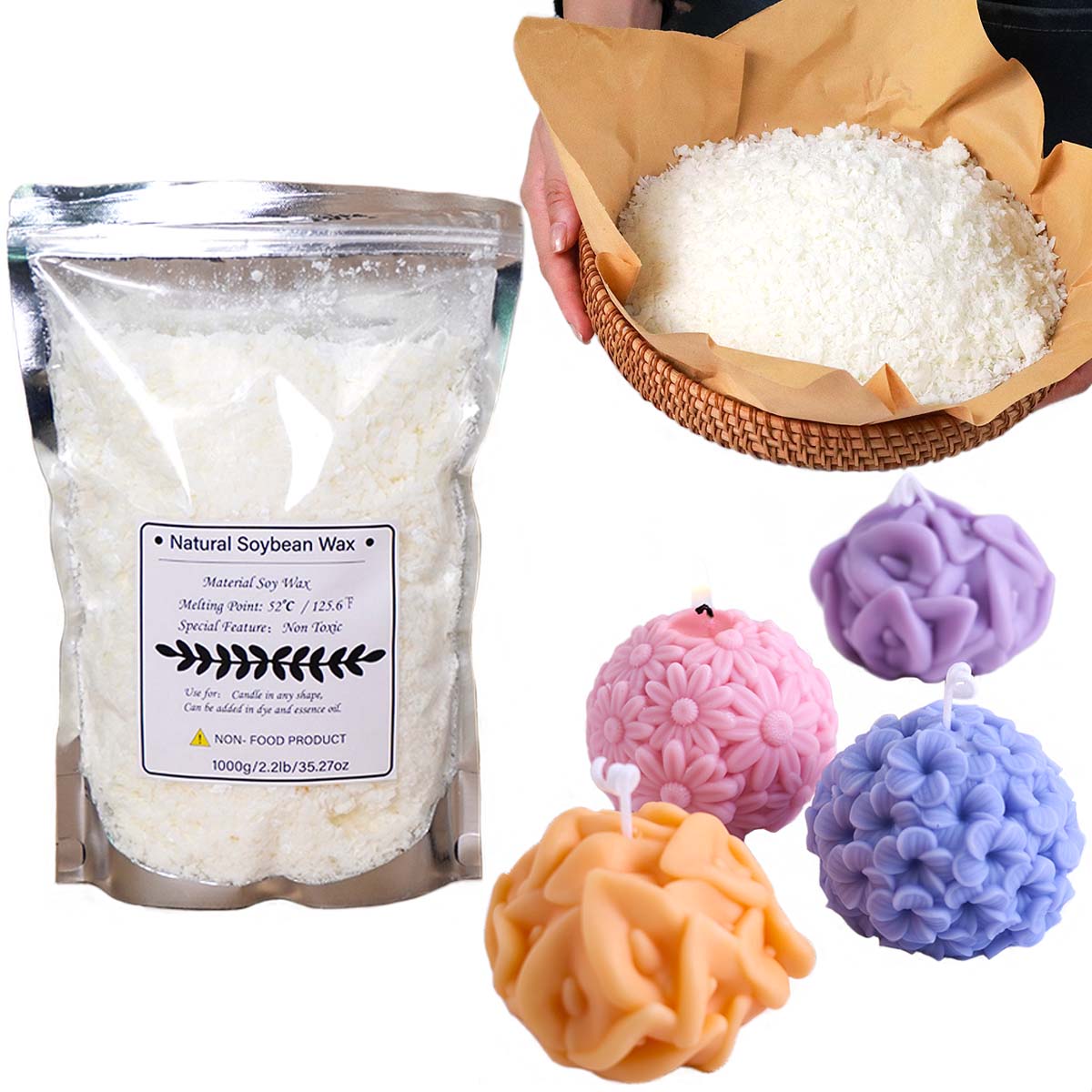 Candle Making Scents - 100/250/500/1000g ขี้ผึ้งถั่วเหลืองธรรมชาติ Flake DIY เทียนทําด้วยมือหัตถกรรม Additive-ฟรีเทียนหอมวัตถุดิบทําชุด